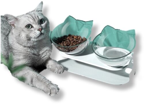 Comedero doble cristal cara de gato