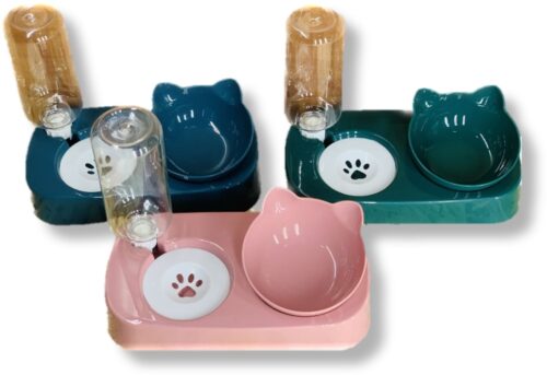 COMEDERO CARA DE GATO CON DISPENSADOR DE AGUA